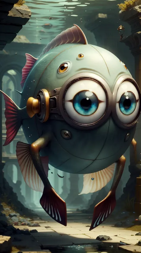 <lora:MinionStyle:0.7> MinionStyle fish, large minion-style eyes. ancient fish <lora:DwemerTech-21:0.7>, (Masterpiece:1.3) (best quality:1.2) (high quality:1.1)