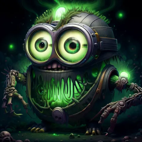 masterpiece, worldofsignighthaunts, minionstyle, minion, big round eyes, zombie, green glowing aura, intricate, detailed, realistic, <lora:WorldofSigmarnighthaunts:0.8> <lora:MinionStyle:0.8>
