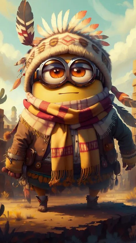 <lora:MinionStyle:0.7> MinionStyle Scarf, large minion-style eyes. apache Scarf <lora:TotemPunkAI:0.7>, (Masterpiece:1.3) (best quality:1.2) (high quality:1.1)