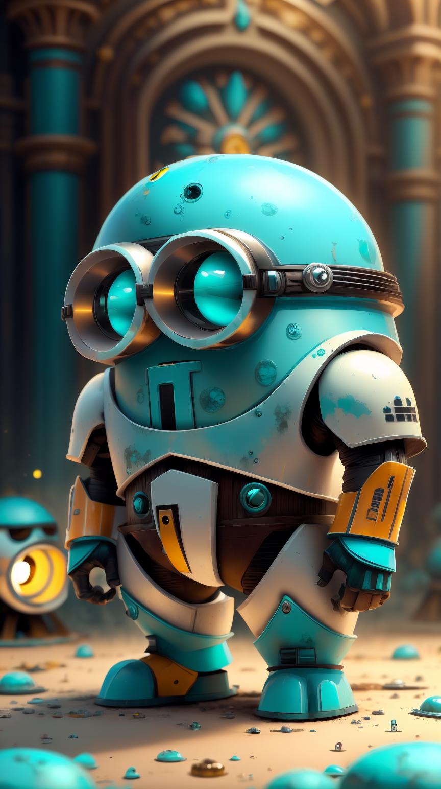 A close up of a robot with a blue helmet and goggles - SeaArt AI