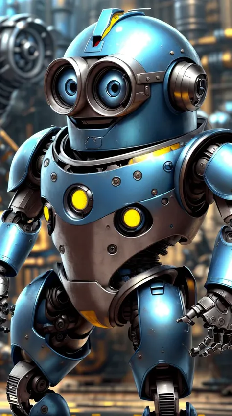 <lora:MinionStyle:1.25> MinionStyle Blue War Machine metallic much robotic suit, (Masterpiece:1.3) (best quality:1.2) (high quality:1.1)