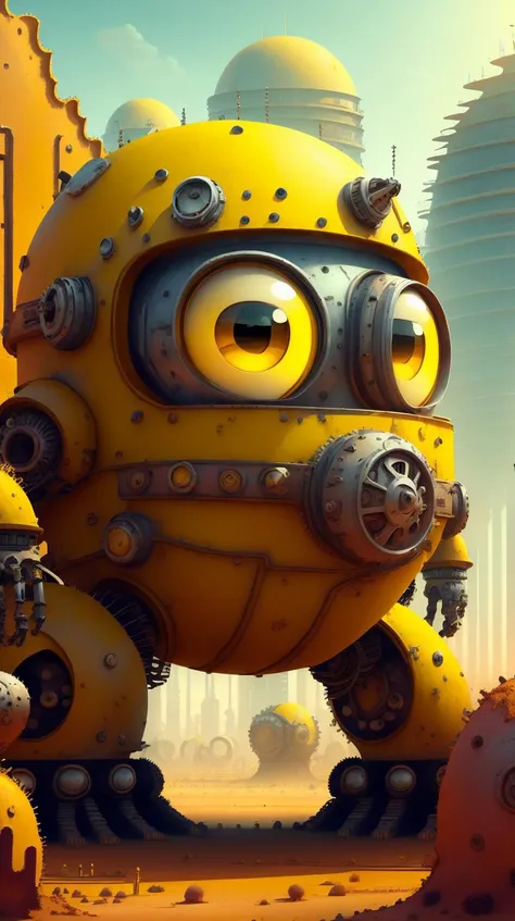 <lora:MinionStyle:1.25> MinionStyle Yellow a desolate desert with a cybernetic oasis in the center, (Masterpiece:1.3) (best quality:1.2) (high quality:1.1)