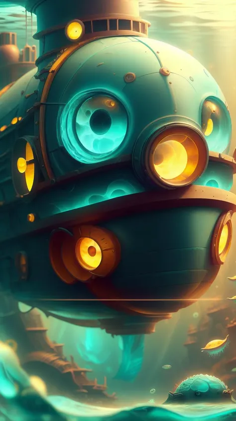 <lora:MinionStyle:1.25> MinionStyle Cyan (style-swirlmagic:0.8), (focus on character:1.1), solo, half shot, looking at viewer, detailed background, detailed face, (<lora:FrostRaceTech:0.5>, cryogenic, frostracetech theme:1.1), mystical atlantean, aquatic , gills, scale pattern, serene, wearing aquatic clothes, aquatic tattoos, oceanic depths, underwater, enveloped in swirling water, mystical aura, ancient underwater civilization, sunken ship , deep-sea marine trench in background, vibrant exotic fauna, surrounded by (schools of fish:0.8), luminescence, cinematic atmosphere,, (Masterpiece:1.3) (best quality:1.2) (high quality:1.1)