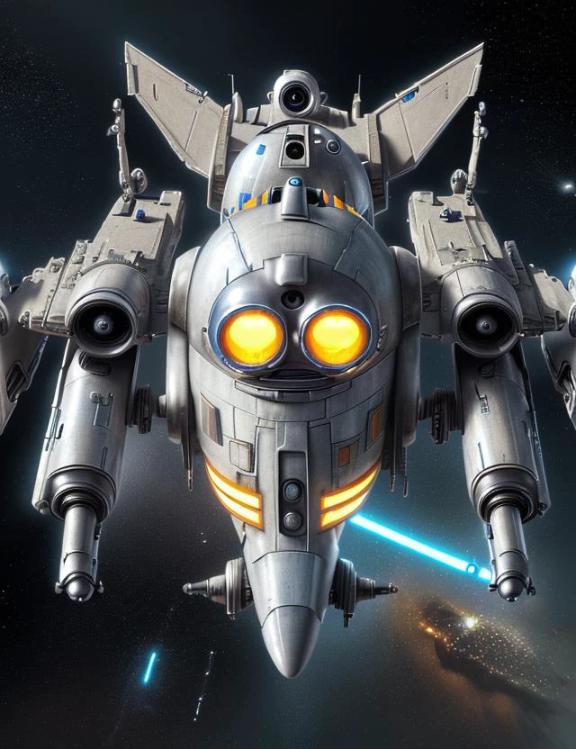 MinionStyle, Medium U-wing (Star Wars, Fictional), LED Lighting, Rearview Camera, Cornering Lights, Silver, Textured, , 8K, <lora:MinionStyle:0.8>