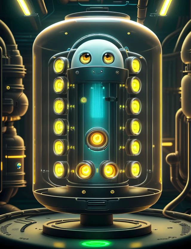 MinionStyle, Cloning Facility, Displays,LEDs,Height-adjustable,Backlit Labels, Grid, Woolen, , 8K, <lora:MinionStyle:0.8>