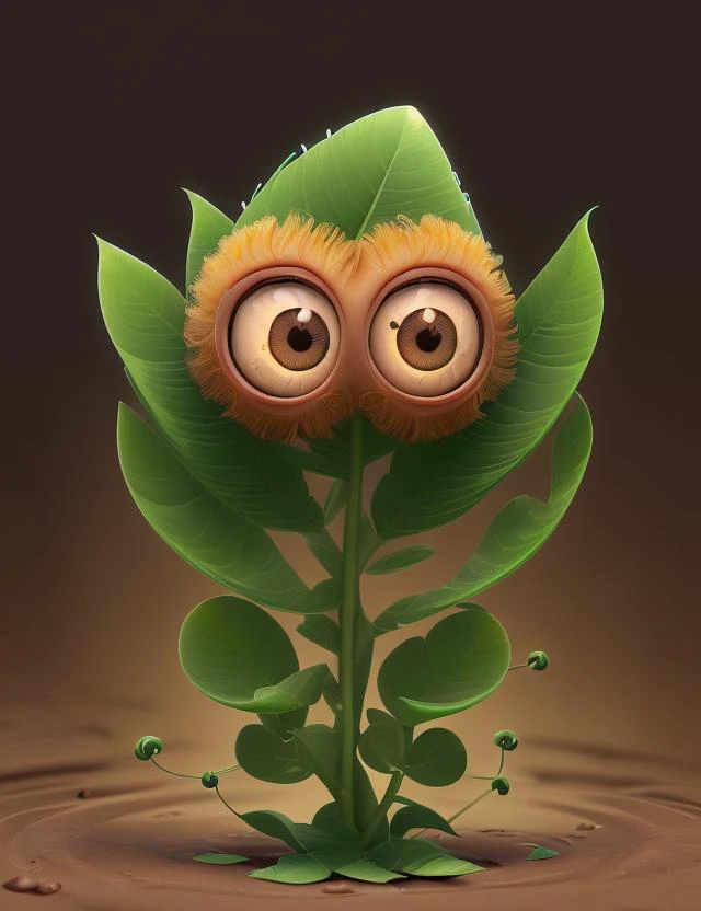 MinionStyle, Wee MustardYellow Columnar Lobeless plant,  Lanceolate Trifoliate leaf, Dichotomous Venation, Whorled-alternate, Revolute Leaf Margin, Burnt Sienna Globose Star-shaped flower, Oblong, Textured Non-albuminous Seeds, Zoned,   , 8K, <lora:MinionStyle:0.8>