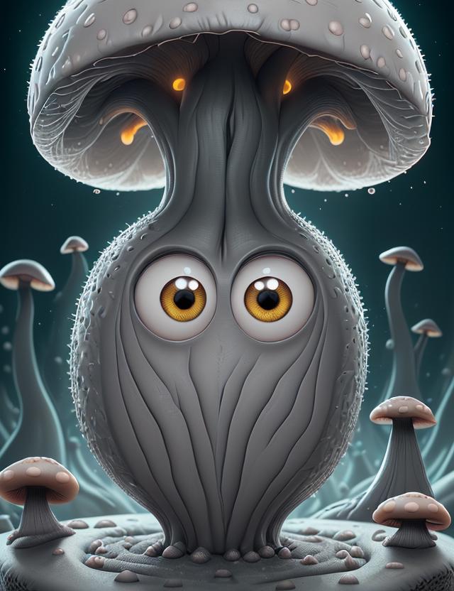 A close up of a mushroom with eyes and a face - SeaArt AI