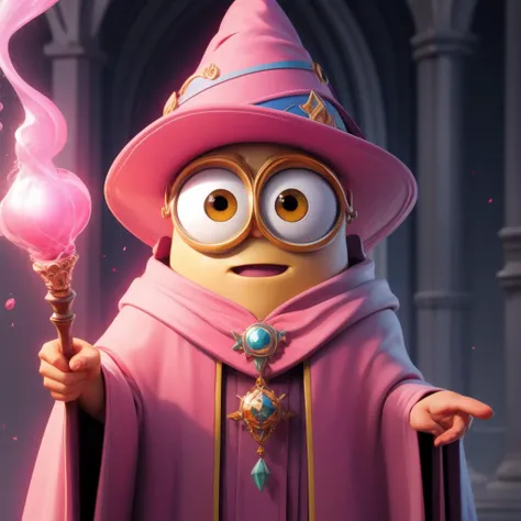 <lora:add_detail:1>, RAW Photo, Photorealistic <lora:MinionStyle-08:1>MinionStyle Pink wizard, (Masterpiece:1.3) (best quality:1.2) (high quality:1.1)