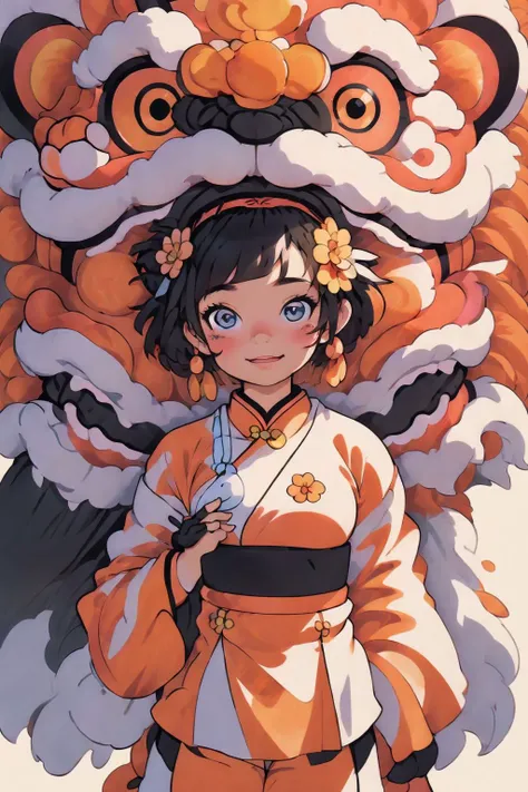 <lora:minimal_vector_style:0.8>, 1girl, looking at viewer, solo, <lora:LionDanceV1:0.7>, lion_dance, (masterpiece, best quality, high quality, highres, ultra-detailed),