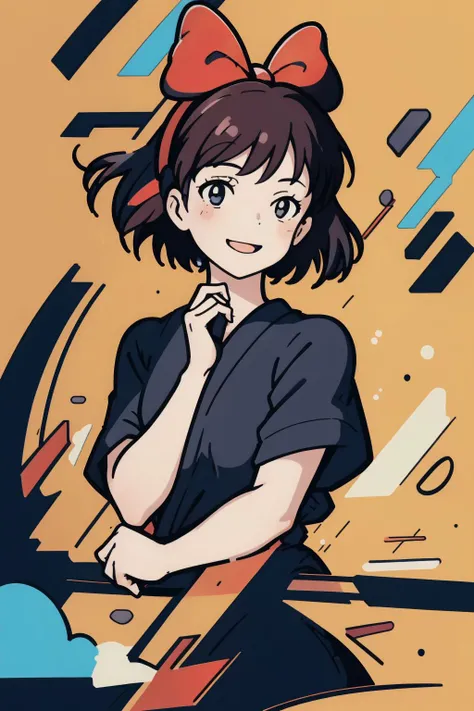 <lora:minimal_vector_style:1>, 1girl, looking at viewer, solo, kiki, red hair bow, black robe , <lora:kiki_v1:0.7>,light smile, upper body,, (masterpiece, best quality, high quality, highres, ultra-detailed),