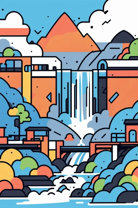 <lora:minimal_vector_style:1>, waterfall,mountain, (masterpiece, best quality, high quality, highres, ultra-detailed),