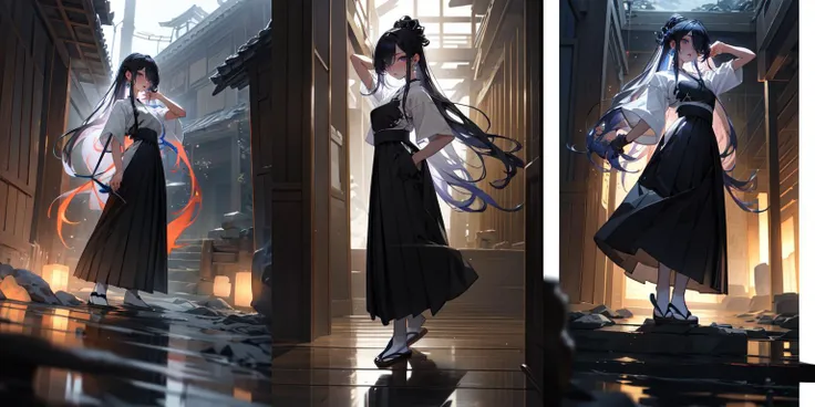 (otherworldly, otherworldly atmosphere, otherworldly appearance), highly insanely detailed, masterpiece, top quality, best quality, highres, 4k, 8k, RAW photo, ((ancient egyptian theme:1.2)), 
(long_hair, long hair, random colors hair, glowing hair, hair over one eye, long messy hair), 
(eyelashes, eyeliner, eyeshadow, eyelashes), 
collar, earrings, jewelry, necklace, armlet, 
tentacle, (underwater), nsfw, 
Homestay, Resort, Guest House, 
building, structure, still life, swirling energy, 
1girl, ((muneate)), hakama, japanese clothes, hakama skirt, short sleeves, geta, full body, action pose, 
<lora:kyudo_uniform-000005:0.8>, (fantasy world)