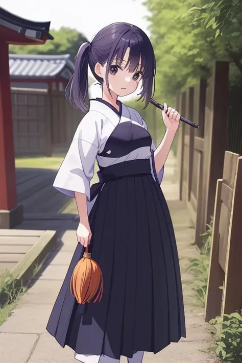 masterpiece, best quality,ultra detail,girl,,small breasts,short sleeve,(muneate),hakama,japanese clothes,japanese dojo, <lora:kyudo_uniform:0.7>,bow and arrow,breast armor
