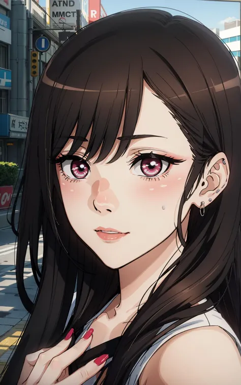 lady, street, outdoor, sunny, casual, very long hair, shy, city, <lora:chara_SonoBisqueDoll_KitagawaMarin_v1:0.8>, perfect nails, perfect hands, realistic reflection, realistic caustics, beautiful detailed, (detailed eyes), (detailed facial features), cinema light, particles, severe wind, (extreme detailed illustration), long eyelashes, best quality, ultra highres, depth of field, caustics, Broad lighting, natural shading