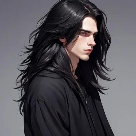 1 guy young whit long hair black,outfit black.