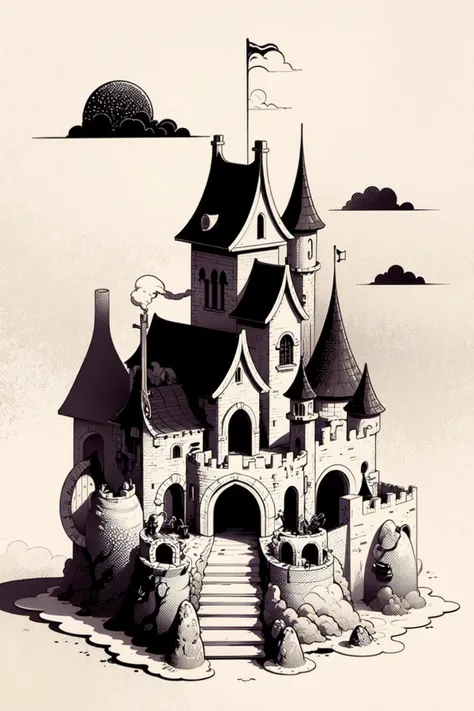 a Castle in the style of McBess, <lyco:McBessNEWCaption88:0.9>
