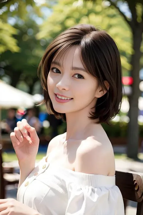 best quality, photorealistic, 8k, high res, (skindentation), (professional lighting), gorgeous, (looking at the camera), photorealistic, (bokeh), (dynamic pose:1.2), masterpiece, intricate, realistic, sharp focus, award-winning photograph, closeup portrait,
1girl, detailed face, beautiful detailed eyes, shiny lips, wearing an off-shoulder sweater, medium breasts, short salon hair, looking at viewer, <lora:maiyan_10:0.8>, <lora:shojovibe_v11:0.2>, kindly smile, outdoors, in a cafe