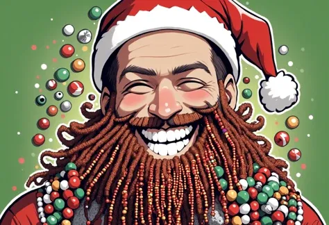 image of smiling man wearing beard and santa hat, in the style of eccentric figuratives, made of beads and yarn, nerdcore, spontaneous gesture, toyen, optical, crustpunk , holidayxl style, <lora:HolidaysIdidalittlebiteXL:0.8>