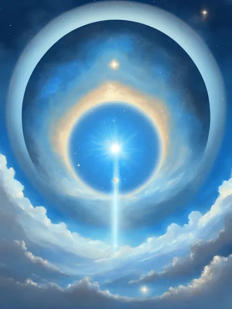 digital painting, celestial, noon, blue sky, clouds scenery, "at the Unfathomable Singularity"<lora:EnvyCelestialXL02:2>