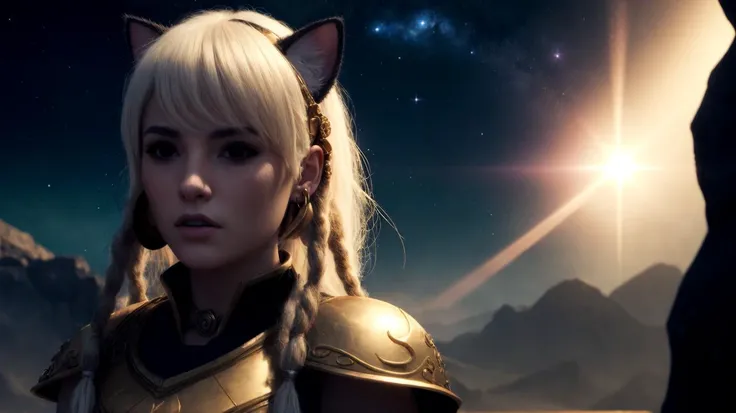 best quality, masterpiece, of a female, dressed as a Oracle, with platinum hair, with a female Dreadlock mohawk hairstyle, wearing a animal ears, close-up, fighting, In a dark abyss where stars are born and cosmic entities dwell,, realistic, concept art, cinematic, volumetric lighting, highly detailed, 8k with cat javanese ultradetialed character with perfect face,detailed skin,(ultrasharp:1.3),(masterpiece:1.1),best quality AS-YoungV2,(photorealistic:1.2),ultrarealistic,realistic ultradetailed character,4k perfect quality,<lyco:GoodHands-beta2:1>Magnificent,Imperceptible detail,Intricately designed,