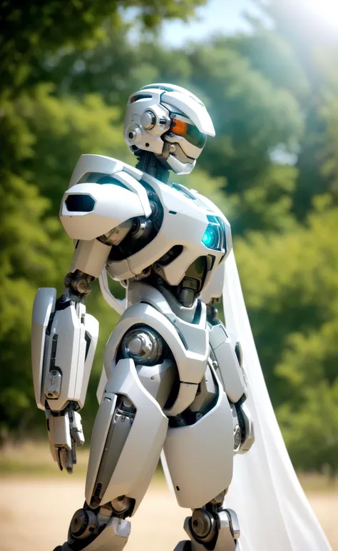 cgmech, (realistic)
solo, white mecha robot, cape, science fiction, torn clothes, glowing, standing, robot joints, mecha, armor, cowboy shot, (floating cape), intense sunlight, silver dragonborn, outdoors, landscape, nature
, ((masterpiece, best quality)),
, volumetrics dtx, (film grain, blurry background, blurry foreground, bokeh, depth of field, motion blur:1.3) <lora:epiNoiseoffset_v2-pynoise:0.99>