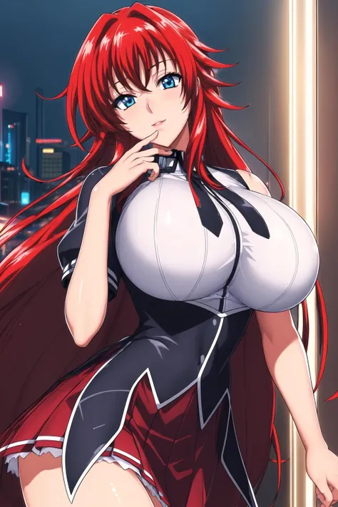 (Night:1.7), Japan, cyberpunk, CityView, Before Window,
Standing at attention,
Black cape,Black neckwear,white shirt,short_sleeves,(red_pleated_skirt), sailor_collar,
<lora:more_details:0.1>,<lora:Mariana_Luciano_NON_VIRGIN-KK77-V1:0.3>,<lora:Rias_Gremory_DxD-KK77-V2:0.7>,
Red_hair,Very_long_hair,Blue_EYES,Bangs,
1 girl, 20yo,Young female,Beautiful Finger,Beautiful long legs,Beautiful body,Beautiful Nose,Beautiful character design, perfect eyes, perfect face,expressive eyes,
looking at viewer, in the center of the image,(Upper_body),(Focus on her face),
official art,extremely detailed CG unity 8k wallpaper, perfect lighting,Colorful, Bright_Front_face_Lighting,shiny skin,
(masterpiece:1.0),(best_quality:1.0), ultra high res,4K,ultra-detailed,
photography, 8K, HDR, highres, absurdres:1.2, Kodak portra 400, film grain, blurry background, bokeh:1.2, lens flare, (vibrant_color:1.2)
(Beautiful,large_Breasts:1.4), (beautiful_face:1.5),(narrow_waist),