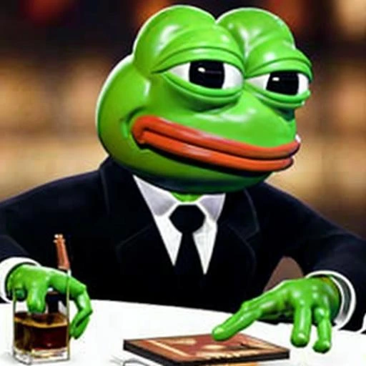 a photo of pepereal dressed like a 1930s gangster in an expensive restaurant with a bottle of whiskey on the table