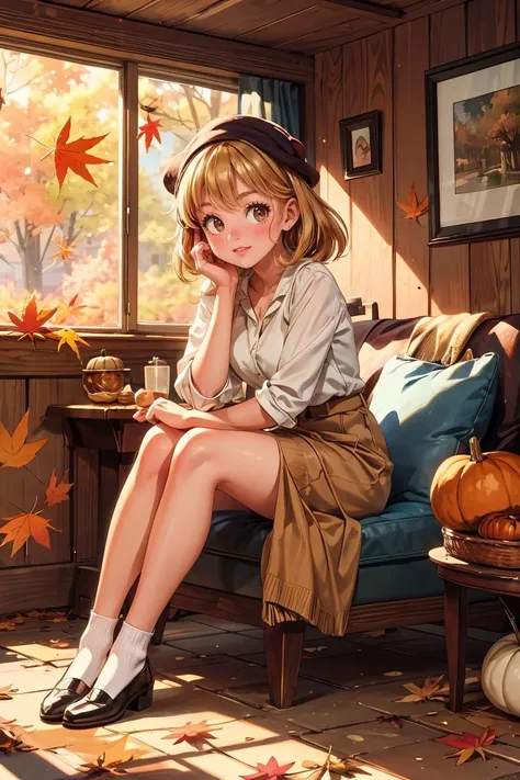 (masterpiece, best quality), 1girl, Cozy Autumn themed 1950s sitcom style, charming, vintage 1950s Autumn, fall decor, Autumn elements, <lora:add_detail:0.8>