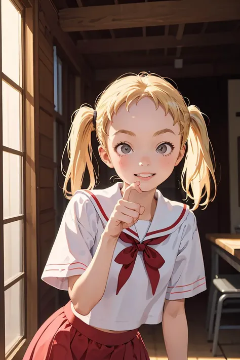(masterpiece, best quality), 1girl, <lora:0013Asanaford:0.8> sanaford, blonde hair, petite, serafuku