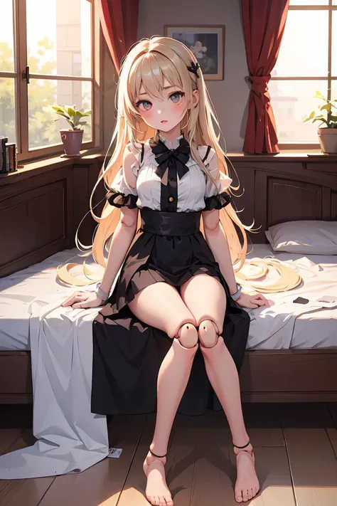 (masterpiece, best quality), 1girl, <lora:doll_joints_v0.1:1> doll joints, long hair, sitting, bed sheet,