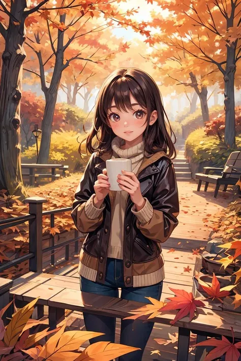 (masterpiece, best quality), 1girl, Cozy Autumn themed Deck, harmonious Autumn colors, inspired by home decor magazines, fall decor, Autumn elements, <lora:add_detail:0.8>