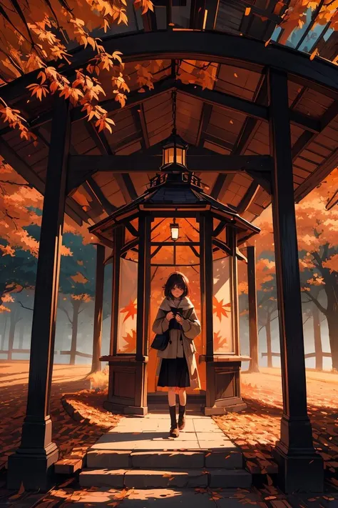 (masterpiece, best quality), 1girl, Cozy Autumn themed Gazebo, beautiful lighting, Autumn, picturesque, high contrast, fall decor, Autumn elements, <lora:add_detail:0.8>