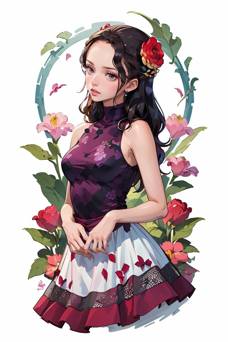 (masterpiece, best quality), <lora:viola_one_piece:0.8> viola, hair ornament, flower, jewelry, dress, dotted dress