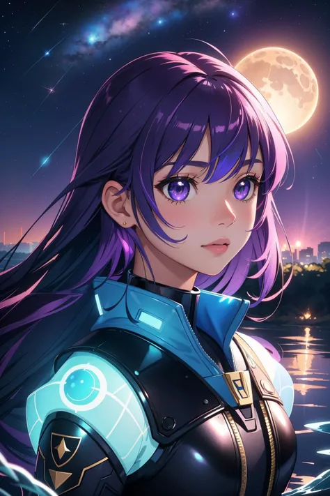 1girl, grand Made Of Iridescent Foil of a desolate vegetation and cityscape, surreal, Welsh ([Little Dipper|Radio galaxy]:1.3) , the Planet Jupiter is very Regal and Masculine, it is with fluorescent purple patterns, it is smooth, Capricornus constellation background, at Twilight, deep focus, Cel shading, Amusing, Nintencore, moody lighting, F/14, Desaturated, Kintsugi, under water, pixiv, absurdres
