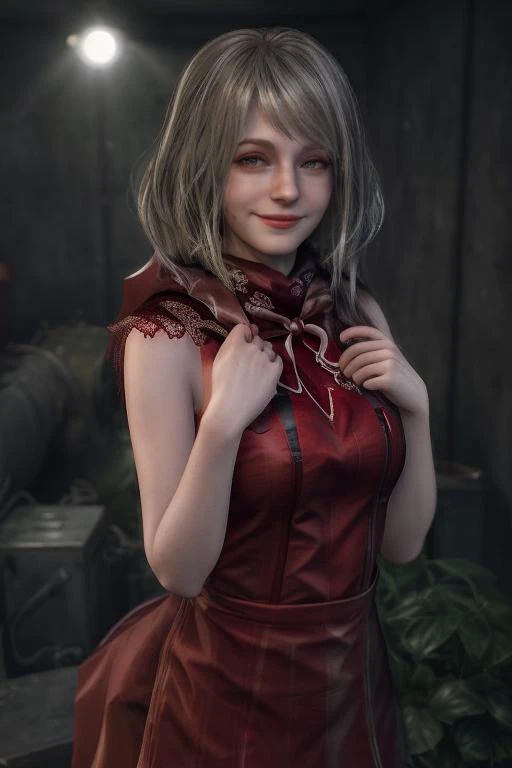 (portrait photo) of (agrh woman:1.0), <lora:AshleyGrahamRE4Dogu_agrh woman:1> 3D, photorealistic
(dressed as red riding hood), red top, (smiling), blushing, pale skin