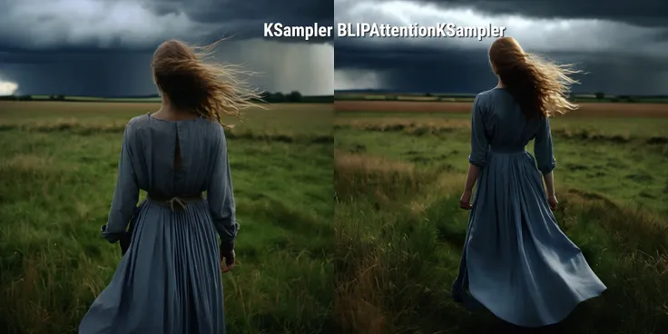 cinematic film still large format photo, RAW, woman with fair pale skin, lithe silhouette standing in a rain soaked field beneath dramatic storm clouds, photographed from behind in a flowing dress with hair and skirt blown forward. Photographed in the English countryside by Juergen Teller, known for emotionally intimate portraits evoking power and movement. shallow depth of field, vignette, highly detailed, high budget, bokeh, cinemascope, moody, epic, gorgeous, film grain, grainy