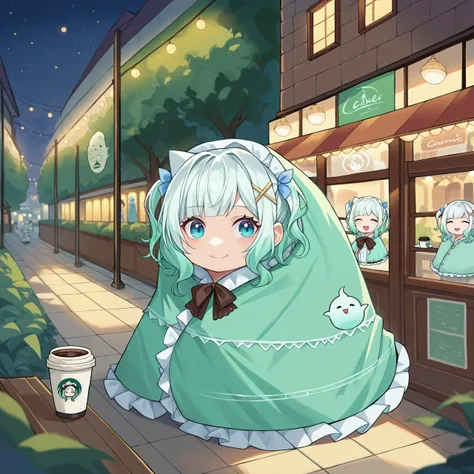 score_9, score_8_up, score_7_up, source_anime,
1girl, comfyblanket, chibi, blanket, smile,
mint fantome \(frilly\),
cafe, lights, coffee cup, ghost, scenery
<lora:concept_comfyblanket-pony-rls:1>   <lora:char_mintfantome-v2-pony_1_res:1>