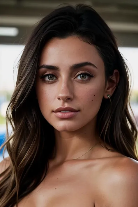 photo of beautiful (carlagu3tta:0.99), a woman in a (gas station:1.1), perfect hair, wearing (intimates:1.2), modelshoot style, (extremely detailed CG unity 8k wallpaper), professional majestic (photography by helmut newton:1.1), nikon, 24mm, exposure blend, hdr, faded, trending on ArtStation, trending on CGSociety, extremely intricate, High Detail, Sharp focus, dramatic, soft cinematic light, (looking at viewer), (detailed pupils), (closeup)