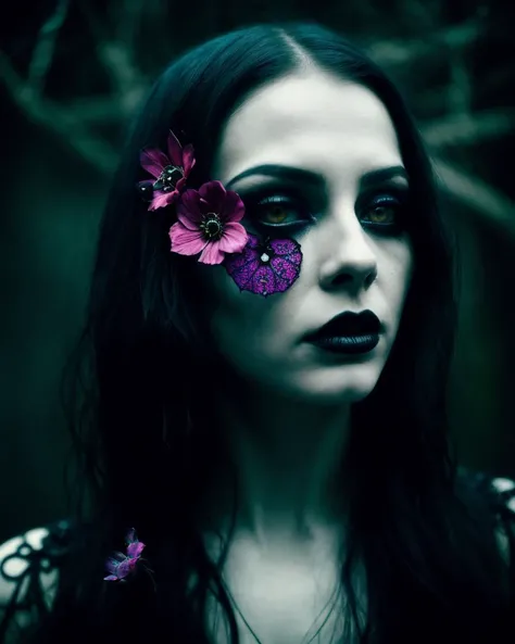 1Female, Gothic, Horror, Darkness, Moody, Depression, sadness, evil, blood, undead, midnight, macabre, eerie., Fantasy, Whimsical. Surreal. detailed features, organic forms, meticulous portraiture, complex patterns, double exposure, two photos overlapping, transparent, surreal artwork, artful, aesthetic, unusual, vintage feel, post apocalyptic, unsettling violence, macabre, suspenseful, crazy visual soundscape. multicolored, ((an extremely delicate and beautiful)), floating, (detailed clothes), (detailed light), nature, (sunlight), (bloom), (shine), colorful, dynamic vivid colors, panorama, landscape, Colorful portraits, dynamic lighting. Magical, enchanting, alluring. Exotic. Erotic, Sensual, revealing.