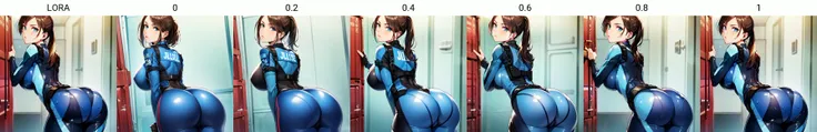 jillvalentine, rerevjill, bodysuit, on container ship ,<lora:jill_valentine_re5_old:LORA>, blue eyes, 1girl, shiny clothes, from behind, ass, huge ass, looking at viewer, looking back, brown hair