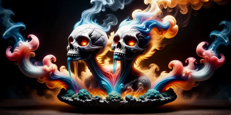 (masterpiece, high resolution, ultra-realistic:1.5), LED-lit wild blue oyster glass mushroom bong, (multiple bongs chambers), (crystal-clear:1.2), (psychedelic mushroom caps), (colorful bioluminescent lights:1.2), (surrounded by smoke:1.4) (smoke-filled chamber:1.1), modern design, surrounded by THC tetrahydrocannabinol, joints, with (green Reefer buds:1.2), foliage, coral fungus, keef crystals, (GhostlyStyle:1.4) (ambient lighting:1.1), (rainbow smokey background:1.6),breathtaking, hyper realistic, hyper detailed, maximum fidelity, ultra-high detail, ultra-HD, Panavision Millennium DXL2 8k professional, hyperdetailed, quality, cinematic, subsurface scattering, maximal attention to correctness and detail, spectrographic illumination, concept art, 8k, dramatic lighting, intricate, intricate sharp details, octane render, trending on artstation, surrounded by smoke