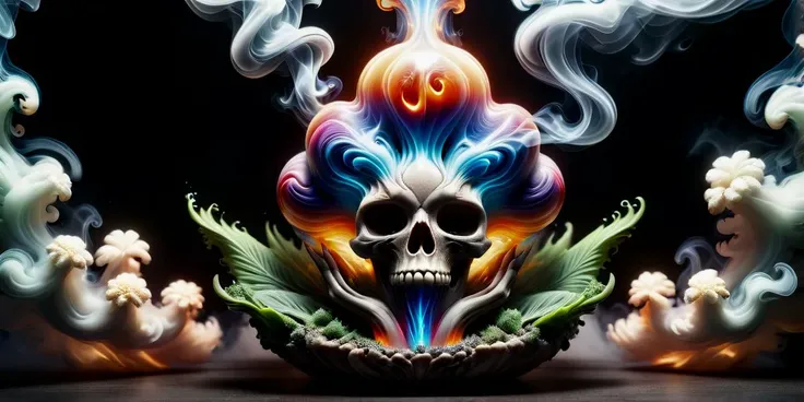 (masterpiece, high resolution, ultra-realistic:1.5), LED-lit wild blue oyster glass mushroom bong, (multiple bongs chambers), (crystal-clear:1.2), (psychedelic mushroom caps), (colorful bioluminescent lights:1.2), (surrounded by smoke:1.4) (smoke-filled chamber:1.1), modern design, surrounded by THC tetrahydrocannabinol, joints, with (green Reefer buds:1.2), foliage, coral fungus, keef crystals, (GhostlyStyle:1.4) (ambient lighting:1.1), (rainbow smokey background:1.6),breathtaking, hyper realistic, hyper detailed, maximum fidelity, ultra-high detail, ultra-HD, Panavision Millennium DXL2 8k professional, hyperdetailed, quality, cinematic, subsurface scattering, maximal attention to correctness and detail, spectrographic illumination, concept art, 8k, dramatic lighting, intricate, intricate sharp details, octane render, trending on artstation, surrounded by smoke
