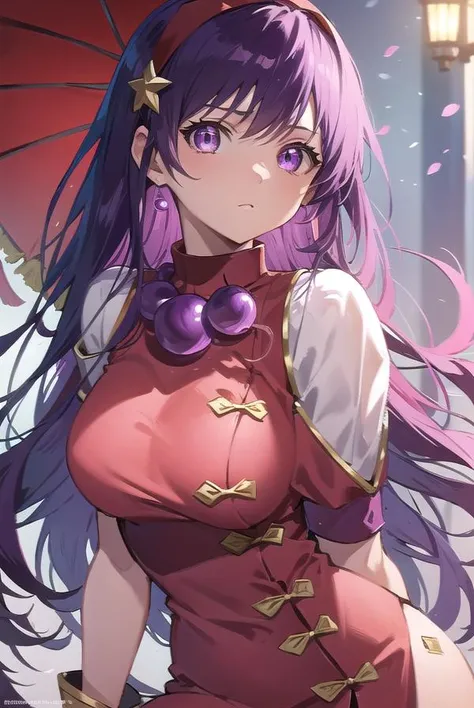 athenaasamiya, <lora:athena asamiya kof 98-lora-nochekaiser:1>,
athena asamiya, long hair, hair ornament, (purple eyes:1.1), purple hair, hairband, star \(symbol\), star hair ornament, red hairband,
BREAK gloves, jewelry, pants, fingerless gloves, necklace, bead necklace, chinese clothes, dress, red dress, puffy sleeves, short sleeves, white sleeves, red gloves,
BREAK outdoors,
BREAK cowboy shot, looking at viewer,
BREAK <lyco:GoodHands-beta2:1>, (masterpiece:1.2), best quality, high resolution, unity 8k wallpaper, (illustration:0.8), (beautiful detailed eyes:1.6), extremely detailed face, perfect lighting, extremely detailed CG, (perfect hands, perfect anatomy),