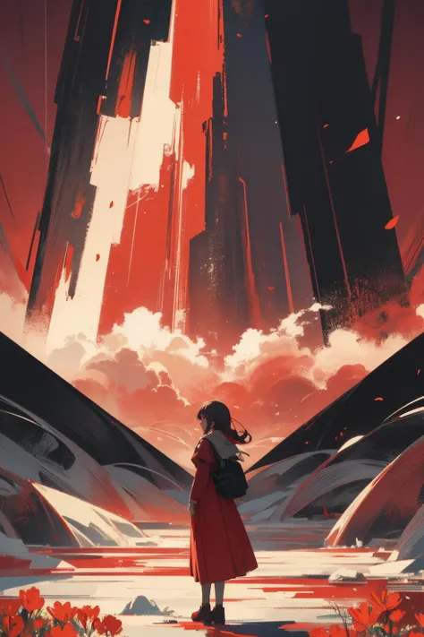 anime opening, (1girl), solo, a dreamscape aesthetic in Red theme atmosphere, mosaic background, happy, flowers, (wallpaper style), trailer, cinematic, screencap, still shot, true perception, comfortable
