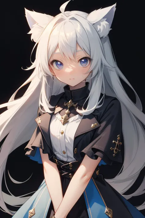 1girl, cat ears, fluff, simple background, (indigo theme), (gold:0.9), (masterpiece, highest quality:1.18), cg, 8k, extreme quality