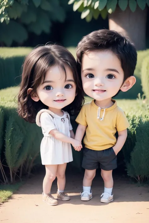 1 boy and 1 girl, A boy is carrying a girl on his back，girl with a young face，Girl&#39;s plump lips，smile, closed mouth, A cute boy, , masterpiece, Bokeh, detailed face and eyes, perfect illustration,The double eyelids and under-eye bags look soft.