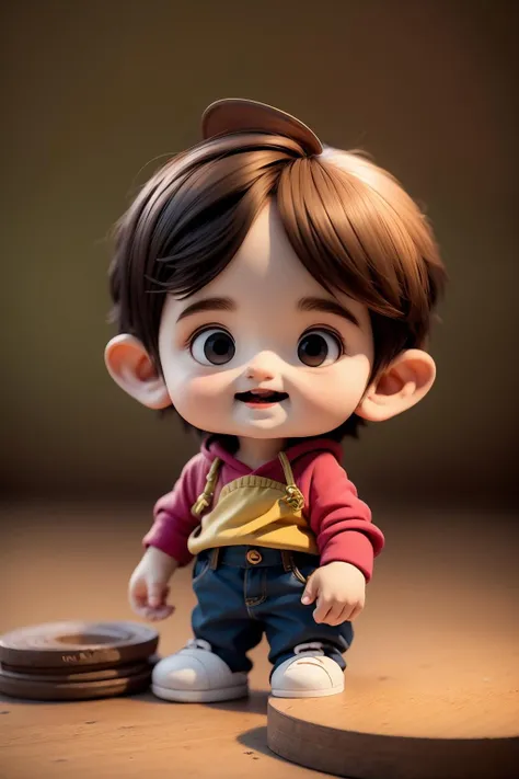 "A chubby little boy with a focus pattern of the JD letters, the texture of the clothes is cream, predominantly yellow."
