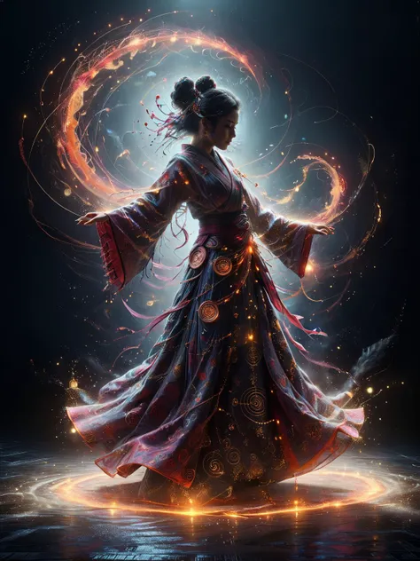 cinematic shot, dynamic lighting, geisha wearing an kimono ornated with magic symbols, dancing, mad-hrmtcwzrd, dust, light rays, caustics, DonMW15pXL, light light smile, <lora:Neon_Cyberpunk_SDXL_Hermetic_Wizard:0.8> <lora:ArtfullyDERVISHFLOW_SDXL_V1:0.7> twirl, red, orange <lora:DonMW15pXL:0.6>, masterpiece, best quality, ultra high res, (photorealistic, realistic:1.2), deep shadow, raw photo, film grain, Fujifilm XT3, 8k uhd, dslr