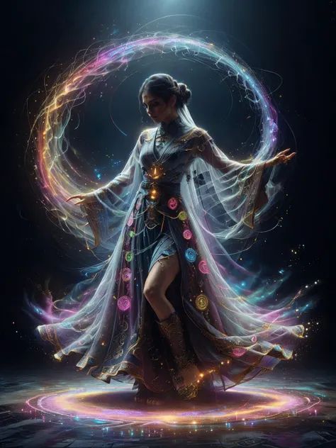 cinematic shot, dynamic lighting, woman wearing an oriental dress with veil ornated with magic symbols, dancing, mad-hrmtcwzrd, dust, light rays, caustics, DonMW15pXL <lora:Neon_Cyberpunk_SDXL_Hermetic_Wizard:0.8> <lora:ArtfullyDERVISHFLOW_SDXL_V1:0.7> twirl, ring, rainbow <lora:DonMW15pXL:0.6>, masterpiece, best quality, ultra high res, (photorealistic, realistic:1.2), deep shadow, raw photo, film grain, Fujifilm XT3, 8k uhd, dslr