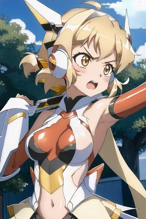 masterpiece,upper_body shot,best_quality,1girl,,hibiki_gungnir,angry,outdoors,